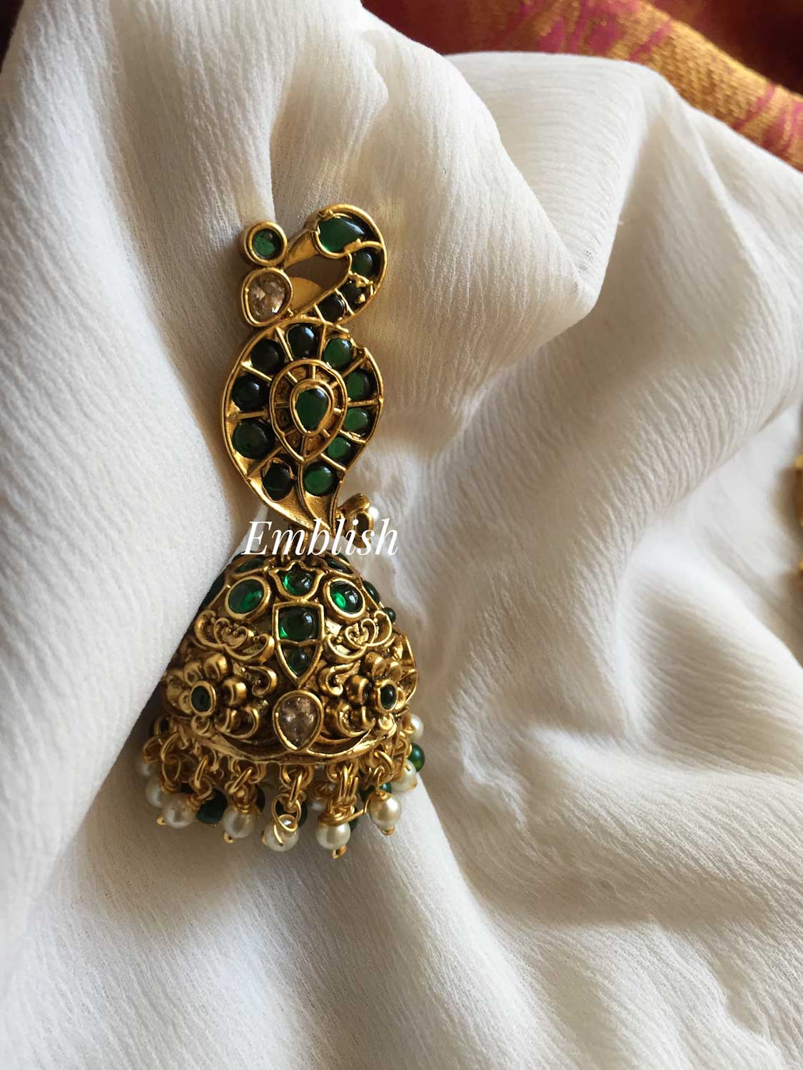 Gold alike antique Lakshmi mango kemp neckpiece-green beads 